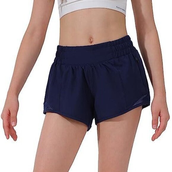 Girls' Lightweight Athletic Shorts: Active Sportswear with Zip Pocket Navy XS - Picture 2 of 8